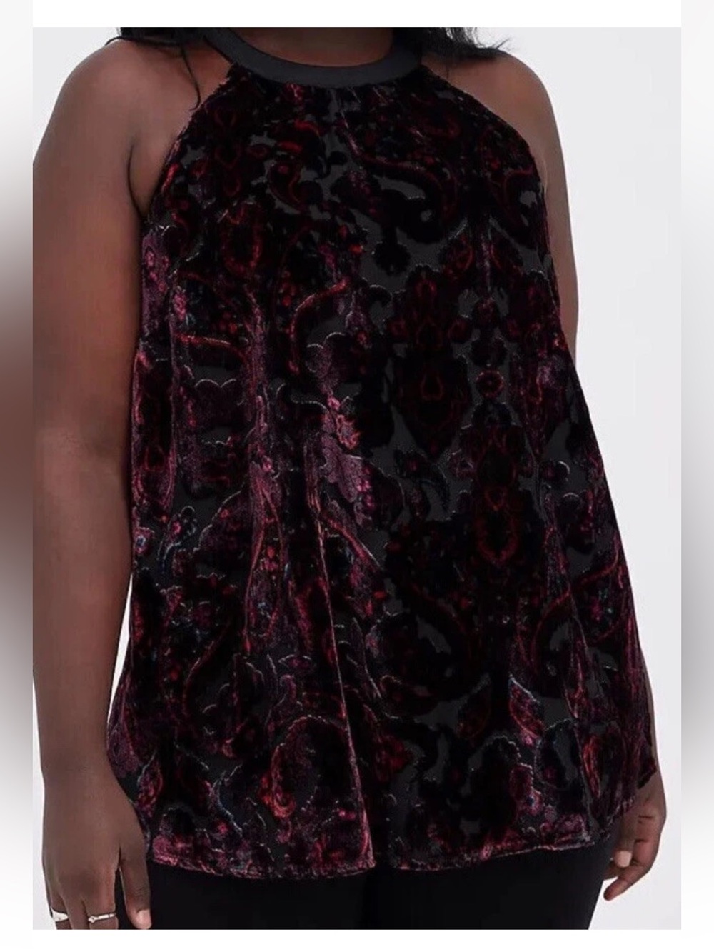 Torrid Women Halter Tunic Paisley Velvet Burnout Sz 2X Burgundy Black Whimsigoth
